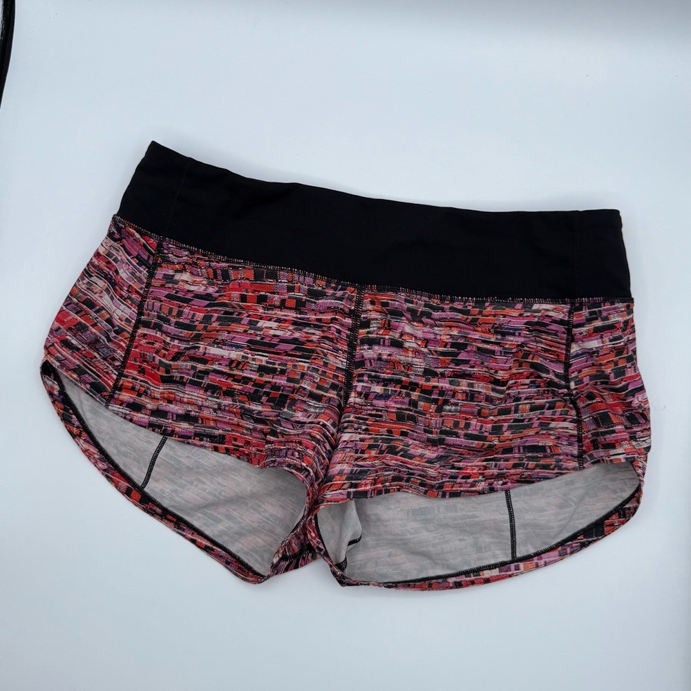 lululemon Black Pink Flash Orange Multi Print Speed up low rose shorts - Picture 3 of 5